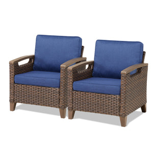 English Elm Outdoor Wicker Lounge Chair Set Handwoven Pe Rattan with Thick Cushioned Patio Seating T3773P418188
