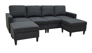 English Elm Cordory Corduroy Modular Sectional with Ottomans Retro Exposed Legs Living Room B2748S00034