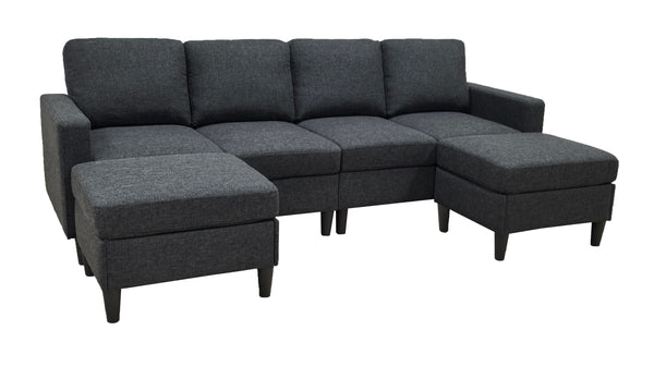 English Elm Cordory Corduroy Modular Sectional with Ottomans Retro Exposed Legs Living Room B2748S00034