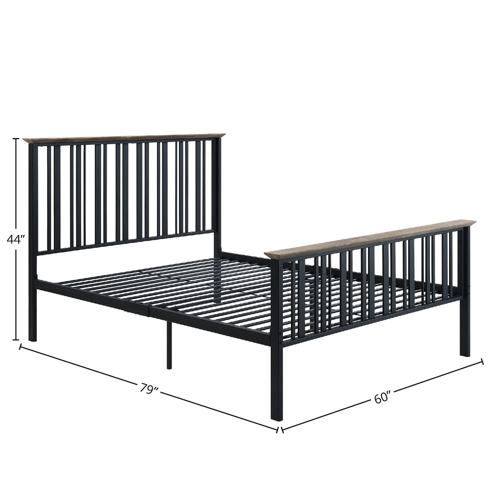 English Elm Zudora Full Bed in Antique Oak & Black Finish with Slatted Headboard, No Box Spring Needed —Elegant B2726P296341