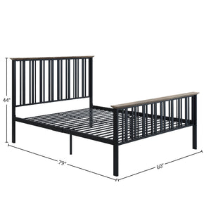 English Elm Zudora Full Bed in Antique Oak & Black Finish with Slatted Headboard, No Box Spring Needed —Elegant B2726P296341