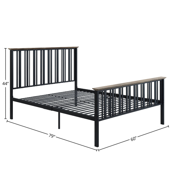 English Elm Zudora Full Bed in Antique Oak & Black Finish with Slatted Headboard, No Box Spring Needed —Elegant B2726P296341