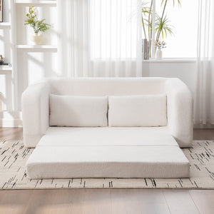 English Elm 71" Chenille Pull Out Sleeper Loveseat Convertible Floor Couch for Dorm or Guest Bedroom Ivory W3118P388899