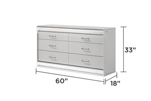 English Elm Glam 6-Drawer LED Dresser with Crystal Accents, Lacquer Finish, Velvet-Lined Top Drawers, 60"W G150108642