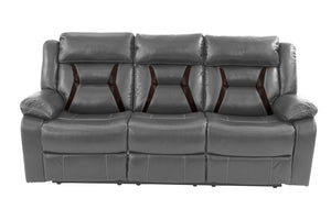 English Elm Modern Gray Gel Leatherette Power Reclining Sofa with Adjustable Headrest Pillow Arms B011P467548