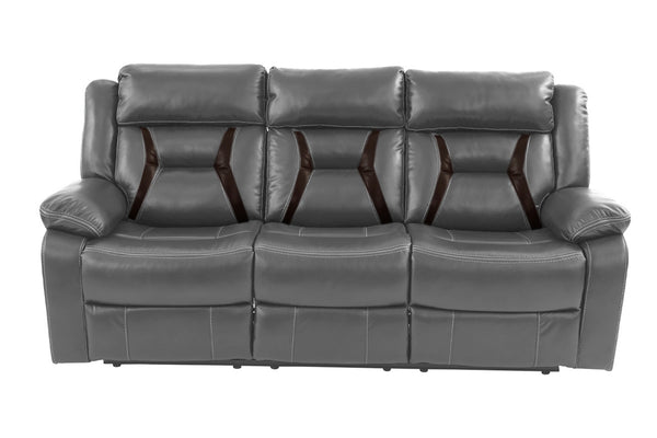 English Elm Modern Gray Gel Leatherette Power Reclining Sofa with Adjustable Headrest Pillow Arms B011P467548