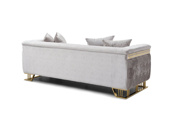 English Elm Rebecca Glam Tufted Sofa with Shimmering Silver Fabric and Gold Trim for Formal Living B078P468203