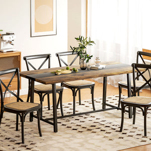 English Elm Homcom Industrial Dining Table Seats 8 Rustic Wood Grain Top Steel Frame W2225P485647
