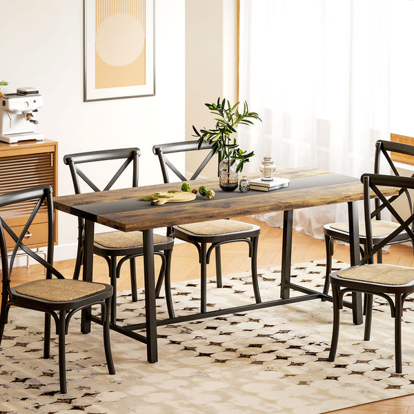English Elm Homcom Industrial Dining Table Seats 8 Rustic Wood Grain Top Steel Frame W2225P485647