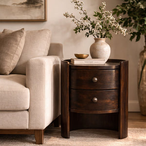 English Elm Solid Wood Round Side Table Handcrafted Mocha Finish for Living Room or Bedroom B182P490933
