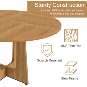 English Elm Round Farmhouse Dining Table Seats Four with Warm Oak Grain Finish for Kitchen Nook W2700P415283