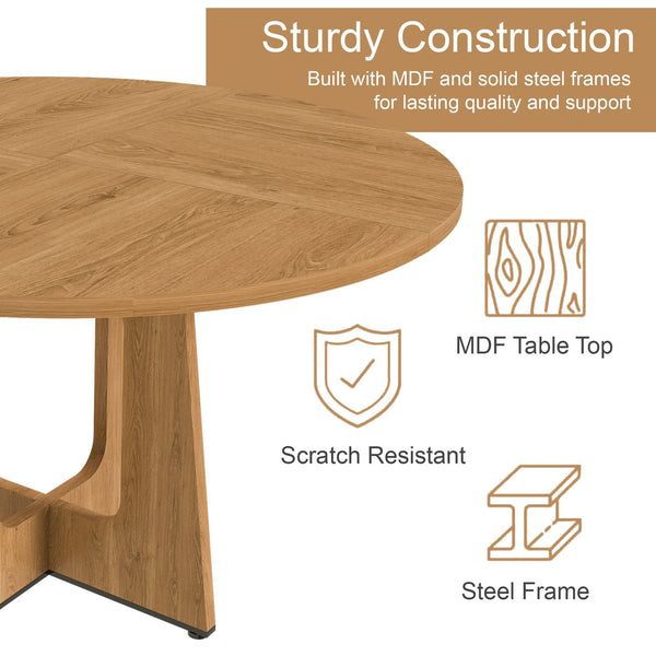 English Elm Round Farmhouse Dining Table Seats Four with Warm Oak Grain Finish for Kitchen Nook W2700P415283