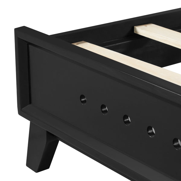 English Elm Pine Solid Wood King Bed Matte Finish Platform Frame Tall Headboard No Box Spring Black N770PK291028B