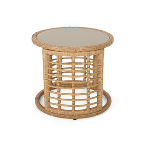 English Elm Christopher Knight Home® - TATIANA Side Table Rattan Accent with Sleek Round Profile, Durable Woven Texture, Compact Design Light Brown 66027.00LBRN