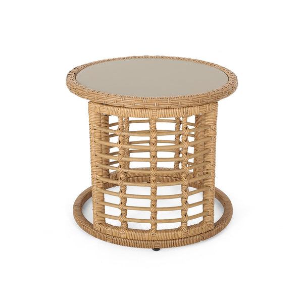 English Elm Christopher Knight Home® - TATIANA Side Table Rattan Accent with Sleek Round Profile, Durable Woven Texture, Compact Design Light Brown 66027.00LBRN