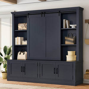 English Elm The Industrial Barn Door Entryway Cabinet with Sliding Rails and 12 Storage Compartments Blue W1580S00272