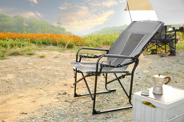 English Elm Camping Director Chair with Side Table, Cup Holder & Mesh Back, Heavy-Duty Folding Seat for Outdoor Events Gray W640P224440