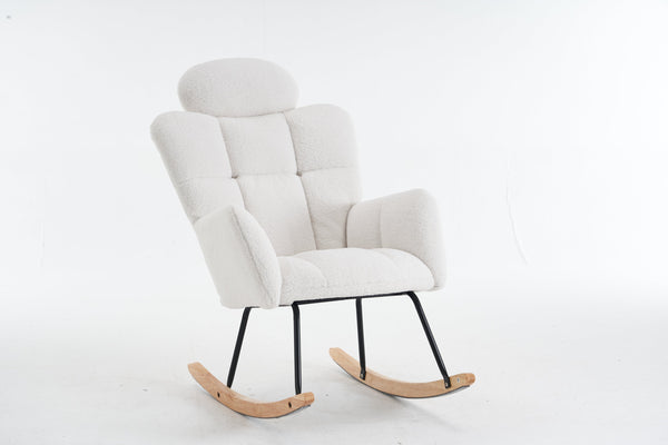 English Elm 055-teddy Plush Fabric Nursery Glider with High Back Support and Modern Rocking Base W527P228306