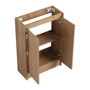 English Elm 23" Freestanding Bathroom Vanity with Ceramic Vessel Sink, Soft-Close Doors, Adjustable Shelf Storage Imitative Oak W999P206106