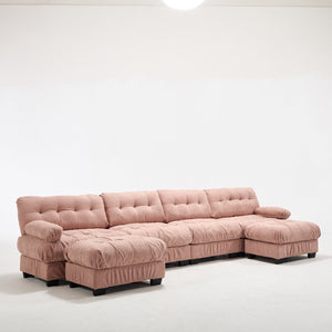 English Elm U Shaped Modular Cloud Sectional with Plush Flannelette Upholstery Deep Seat Living Room Sofa Pink W2120S00052