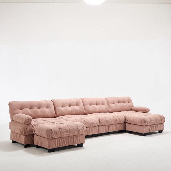English Elm U Shaped Modular Cloud Sectional with Plush Flannelette Upholstery Deep Seat Living Room Sofa Pink W2120S00052