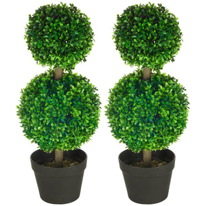 English Elm HOMCOM Boxwood Topiary Tree in Pot — Realistic 2-Ball Faux Plant, Indoor/Outdoor Low-Maintenance Decor W2225P217285