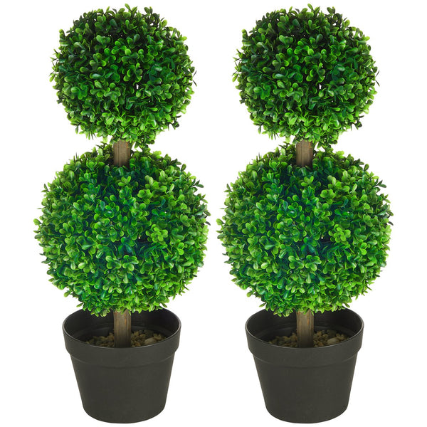English Elm HOMCOM Boxwood Topiary Tree in Pot — Realistic 2-Ball Faux Plant, Indoor/Outdoor Low-Maintenance Decor W2225P217285