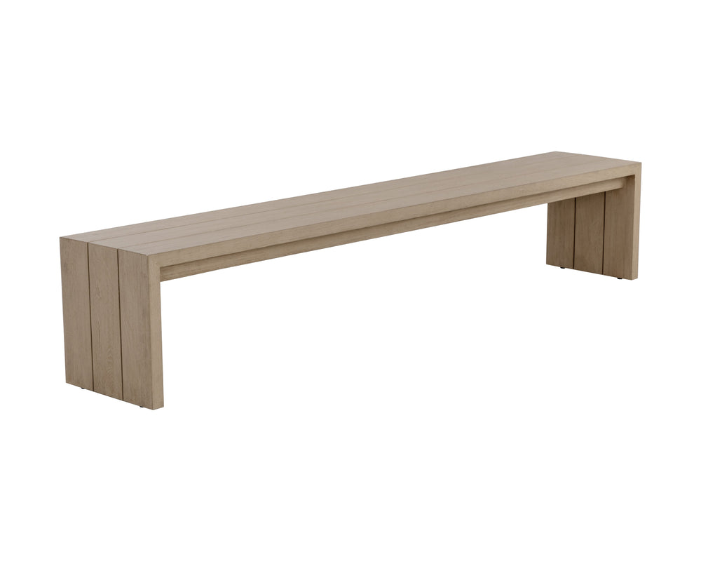 Sunpan Viga Bench - Elegant Solid Teak Wood Outdoor Seating with Waterfall Edge, Durable & Stylish Design Drift Brown