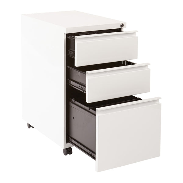 OSP Home Furnishings 22" Mobile Pedestal with Locking Drawers Full Extension Ball Bearing Slides Office Filing PTC22BBF-WH