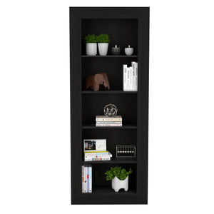 English Elm Bookcase Sleek Vertical Design with 5 Spacious Shelves, Engineered Wood Black, Modern Storage Solution B097S00106