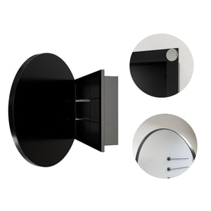 English Elm 23.6 Inch Round Matte Metal Medicine Cabinet with Mirrored Door and Adjustable Shelves Black W1435P312263