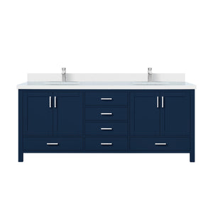 English Elm Navy Double Bath Vanity 80" W x 22" D with White Quartz Top, 2 Cabinets, 6 Drawers, Chrome Faucet B2731P259140