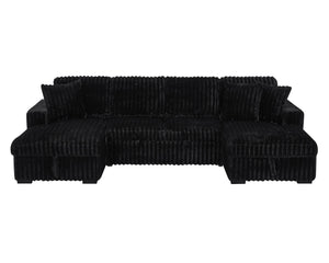 English Elm U U Shaped Sleeper Sofa with Pull-Out Bed and Hidden Chaise Storage, Plush Corduroy Comfort Black W1417S00136