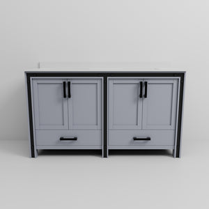 English Elm Dark Grey Double Bath Vanity 60" W x 22" D with Cultured Marble Top, Solid Wood, Soft-Close Storage B2731P260711
