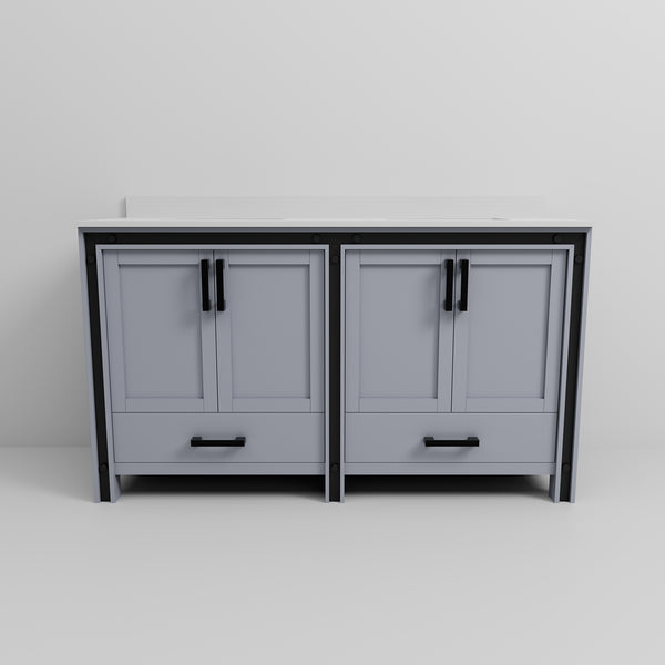 English Elm Dark Grey Double Bath Vanity 60" W x 22" D with Cultured Marble Top, Solid Wood, Soft-Close Storage B2731P260711