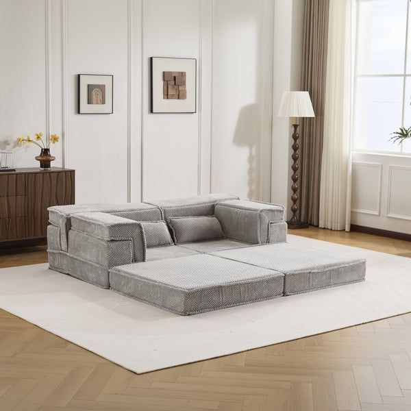 English Elm Compression Modular Floor Sofa Bed - Versatile, No Assembly, Soft Fleece, Memory Foam Loveseat, Light Grey W3723P377153