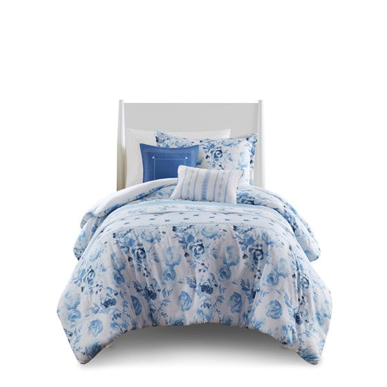 English Elm Twin/Twin Floral Striped Comforter Set with Anti-Microbial Microfiber, Plush Fill, Decorative Pillows Multicolor 19.68 L x 12.99 W x 7.09 H B035P203249