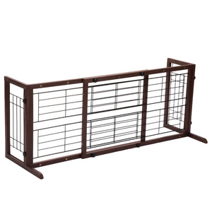 English Elm 38"-71" Freestanding Pinewood Pet Gate with Wire Mesh Panels for Doorways W2181P357586