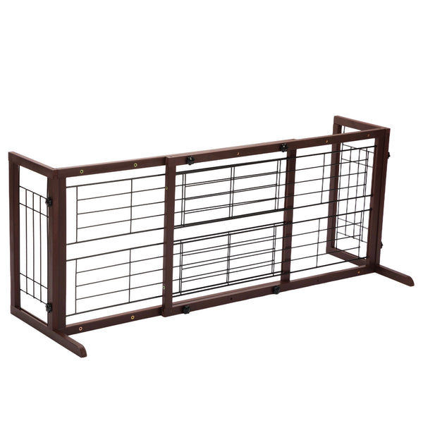 English Elm 38"-71" Freestanding Pinewood Pet Gate with Wire Mesh Panels for Doorways W2181P357586