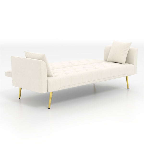 English Elm Modern Tufted Velvet Sleeper Sofa Retro Style Convertible Fold Flat for Compact Spaces Beige W2353P399441