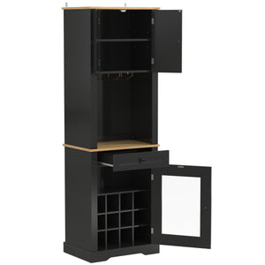 English Elm Bar Cabinet Farmhouse 69 Inch with Rgb Led Barn Door Wine Rack and Charging Station Black N728P438603B
