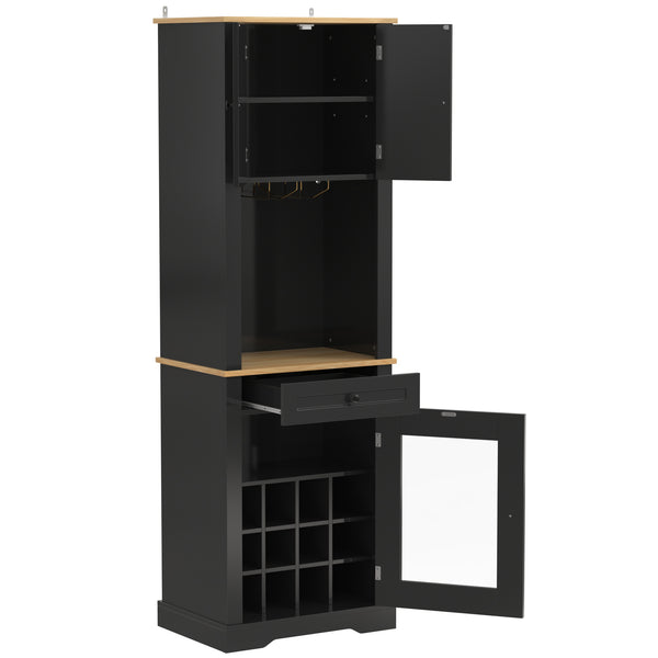 English Elm Bar Cabinet Farmhouse 69 Inch with Rgb Led Barn Door Wine Rack and Charging Station Black N728P438603B