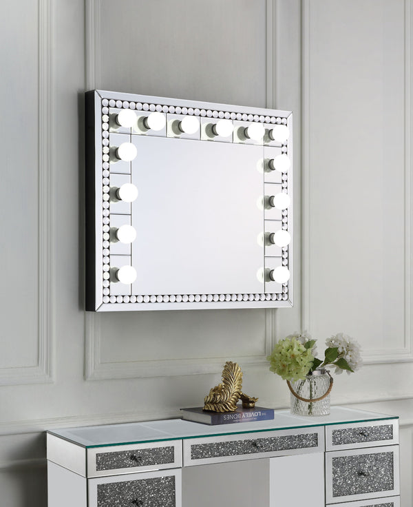 English Elm Farai Hollywood Glam Wall Mirror with Faux Crystal Diamond Border and Light Sockets B2726P446700