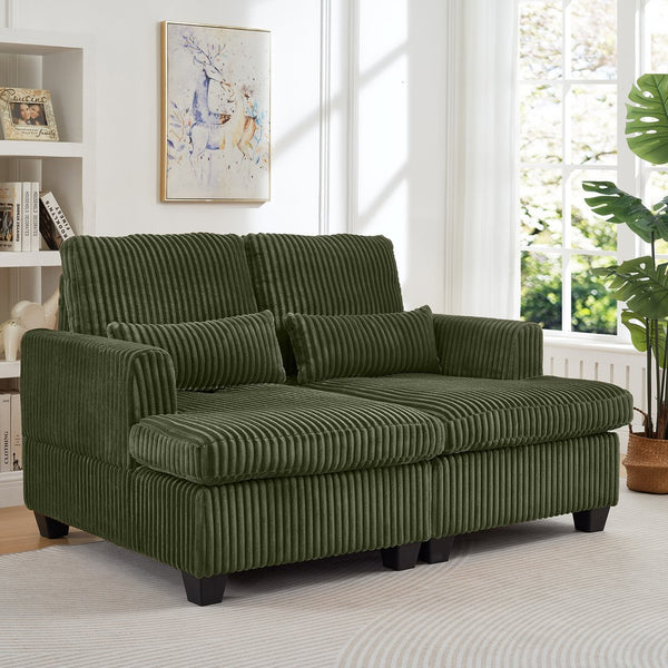 English Elm Fluffy Corduroy Convertible Loveseat Modular Lounge Chair for Bedroom or Apartment Green W3705S00013