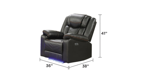 English Elm Challenger Power Recliner with USB Ports and LED Base Lighting, Faux Leather, Sleek Modern Comfort Gray G150109157