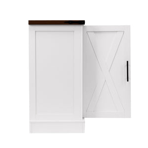 English Elm 63" Fluted Mdf Sideboard with Wood Tone Top Four Doors Three Drawers Dining Storage White W2917S00013