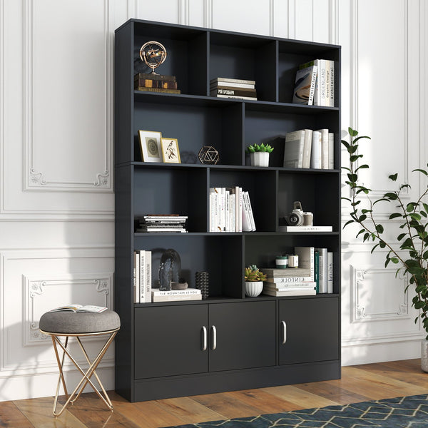 English Elm 70.87" Tall Cube Bookcase with 10 Open Shelves and Cabinet for Living Room or Office W331P377354