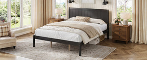 English Elm Platform King Bed Solid Pine Panel Headboard Wood Slat Base Modern Bedroom Frame Espresso N709P425341P