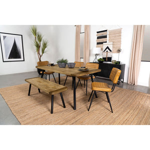 English Elm Governess Natural Mango Rectangular Dining Table with Two-Tone Sheesham Top & Black Splayed Legs — Rustic Mid-Century Charm B062P358312