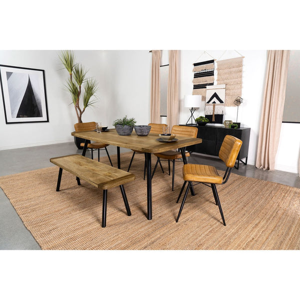 English Elm Governess Natural Mango Rectangular Dining Table with Two-Tone Sheesham Top & Black Splayed Legs — Rustic Mid-Century Charm B062P358312